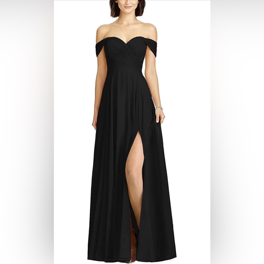 Off Shoulder Bridesmaid Dresses Long Chiffon A-line Gown with Slit - SIZE 16